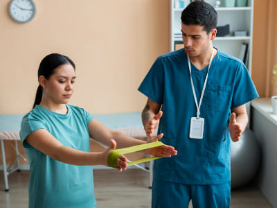 Image of a patient doing exercises with a therapist